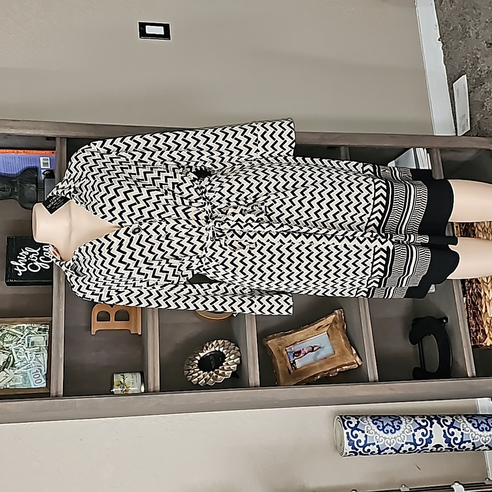 Mlle Gabrielle Black & White Chevron Print Midi Dress – Size 3X - Picture 2 of 9